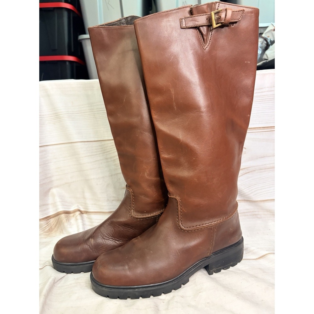 Eddie Bauer Italy Leather Riding Boots Vibram Tall Buckle Brown Women's 10